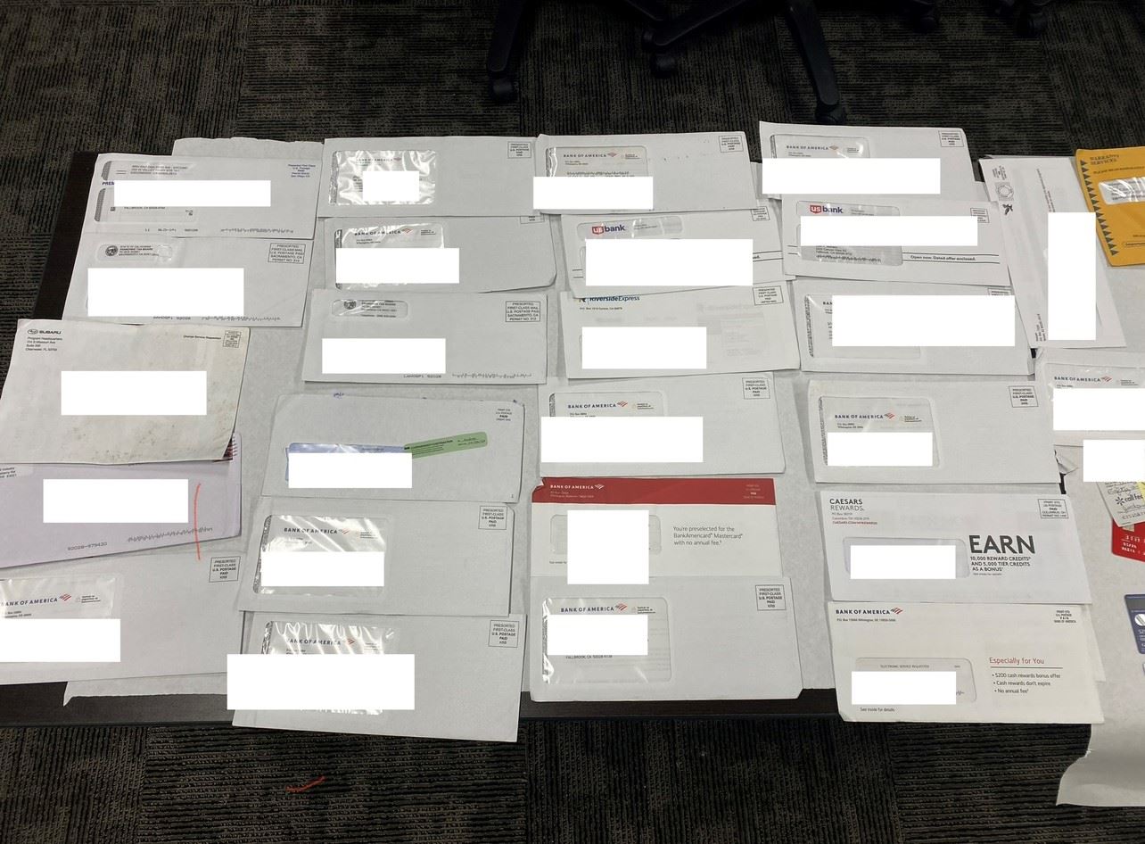 Arrest: Vehicle Burglary, Mail Theft Evidence Photo 2